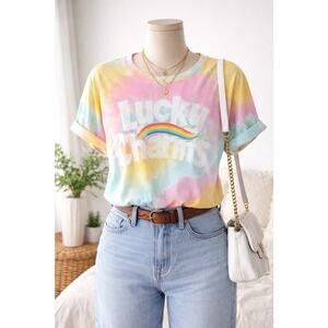 Lucky Charms St Patrick’s Day Rainbow Tie Dye Graphic T-Shirt Size L NWT